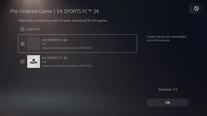 Image of the EA FC 24 preload on PS5