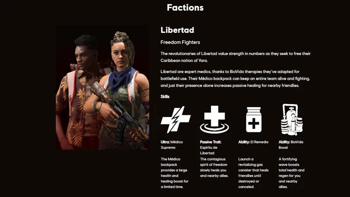 Infographic of the Libertad Faction in XDefiant