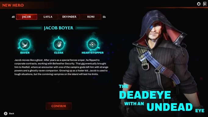 Jacob's ability screen at the start of Redfall