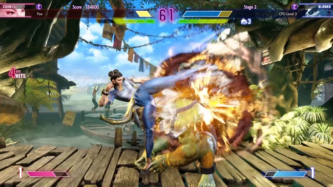 Chun-Li hitting Blanka with Lightning Kicks in Street Fighter 6
