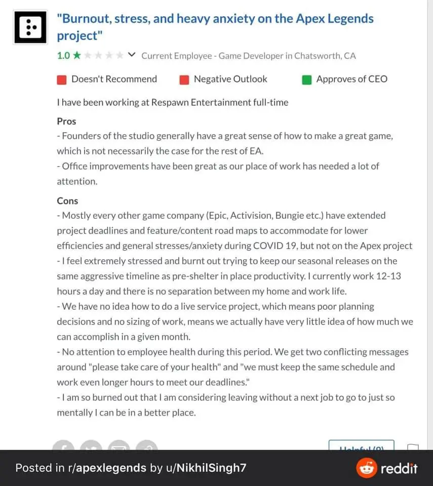 Apex Legends Developers Burnout