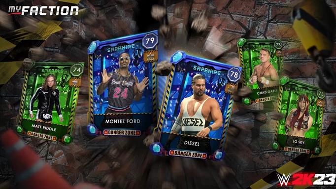 WWE 2K23 Locker Codes: A selection of MyFaction cards including Diesel, Montez Ford, Io Sky, and Chad Gable