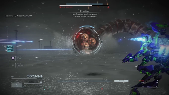 Image of the Ice Worm boss in Armored Core 6
