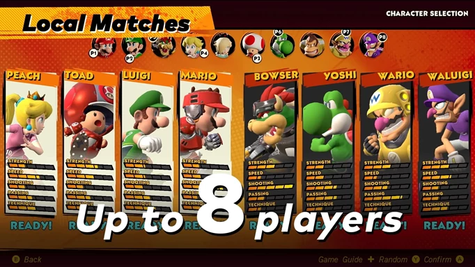 The character select screen for Mario Strikers: Battle League prior to its release date.