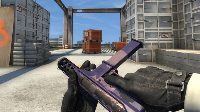 Screenshot of the inspect animation on a high skin float Tec9 in CS:GO