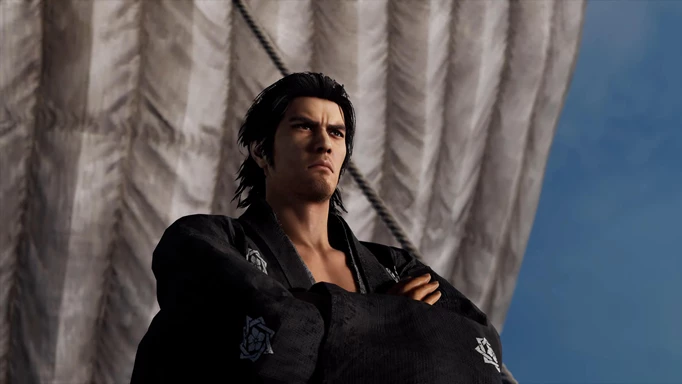 Like a Dragon Ishin Review: Ryoma standing on a boat