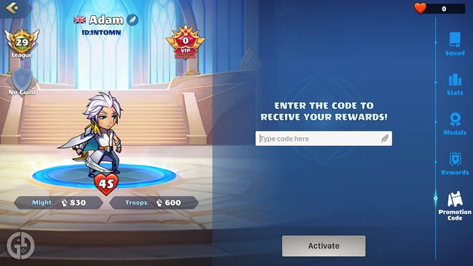 Redeeming a code in Mighty Party