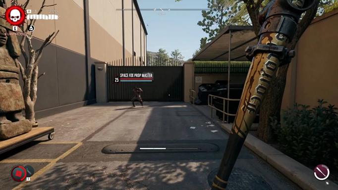 an image of Dead Island 2 gameplay showing the Space Fox Prop Master zombie