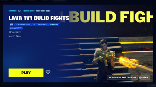 The thumbnail for the Lava 1v1 map in Fortnite Creative.