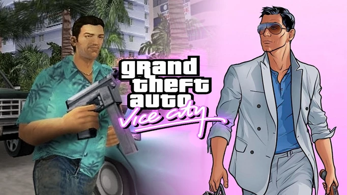 Tommy Vercetti from GTA Vice City merged with key art for Archer Vice