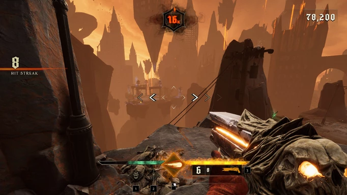 the player standing on a cliff, overlooking hell while holding a shotgun