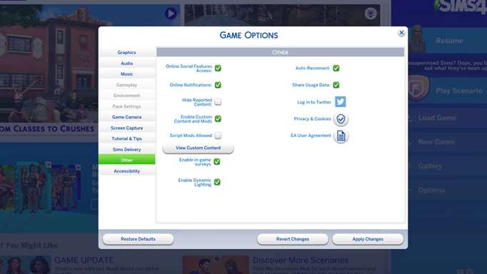 Sims 4 mod options