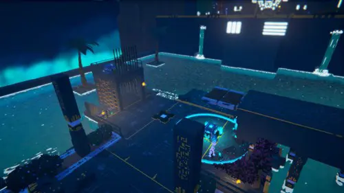 An early puzzle in De-Exit Eternal Matters, where the Lux has to move cubes around to open gates