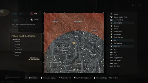 Secrets of the Pacific Warzone locations shown on a map.