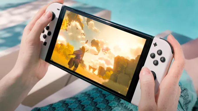 Nintendo Switch OLED playing Zelda