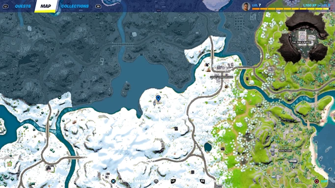 One of the Fortnite vault locations shown on a map.