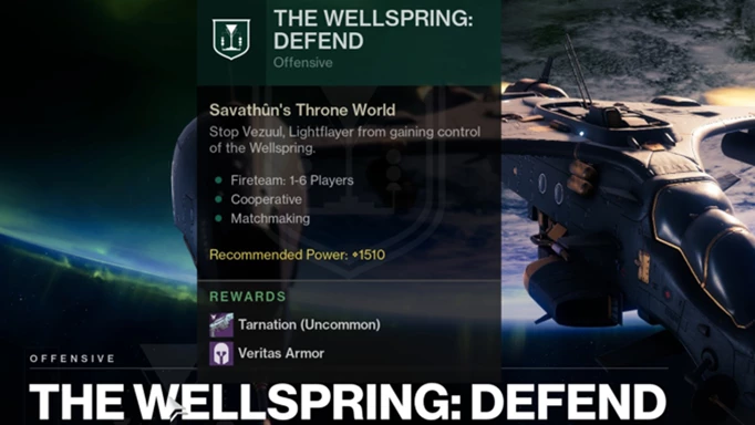 The info graphic for Wellspring in Destiny 2, showing the Tarnation as a reward