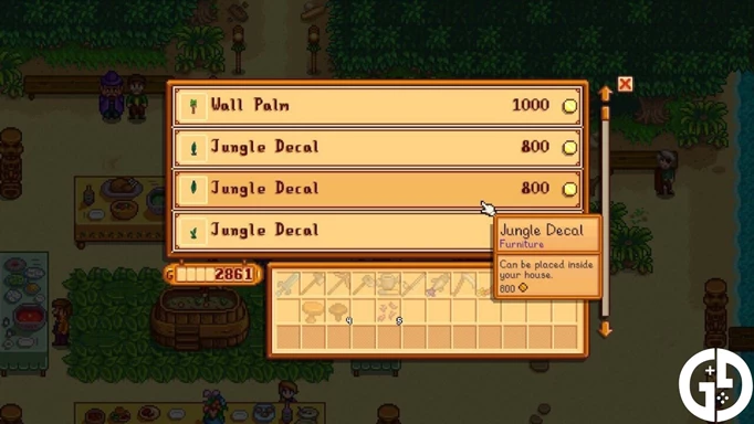 The shop during the Stardew Valley Luau featuring some Jungle Decals