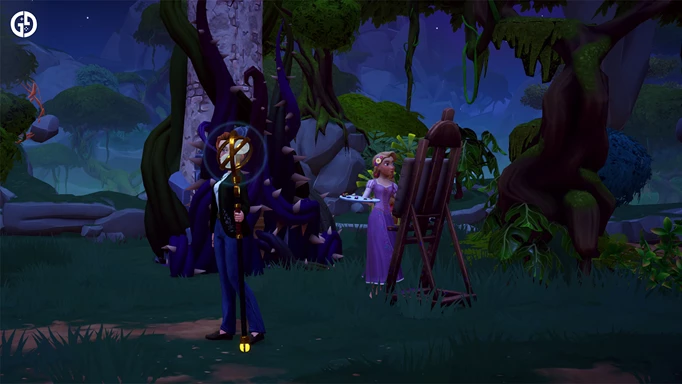 Screenshot of Rapunzel in Disney Dreamlight Valley painting