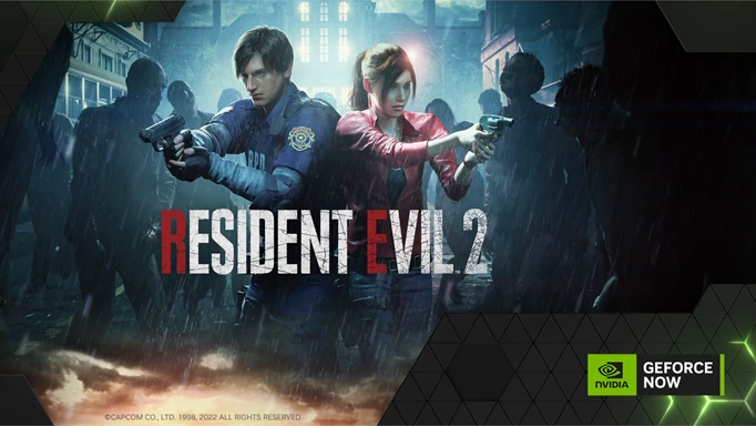 Key art of the Resident Evil 2 and GeForce NOW partnership