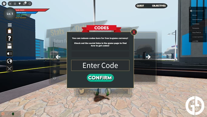 The interface for redeeming Boku no Roblox codes.