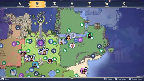 Screenshot of where to find Orange Star Lily on the Disney Dreamlight Valley map