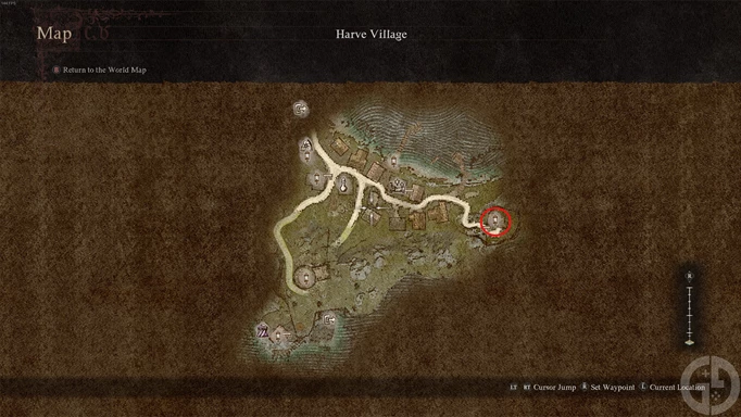Sigurd's location in Harve Village in Dragon's Dogma 2