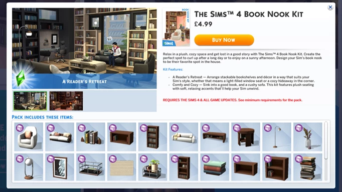 DLC items for the Sims 4 Book Nook Kit