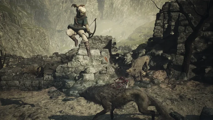 A player takes a shot at a wolf in Dragon's Dogma 2.
