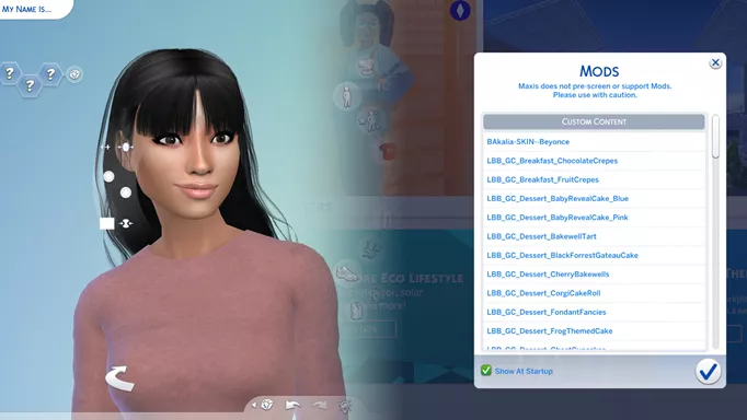 Screenshot showing CC in The Sims 4 and the Mod screen