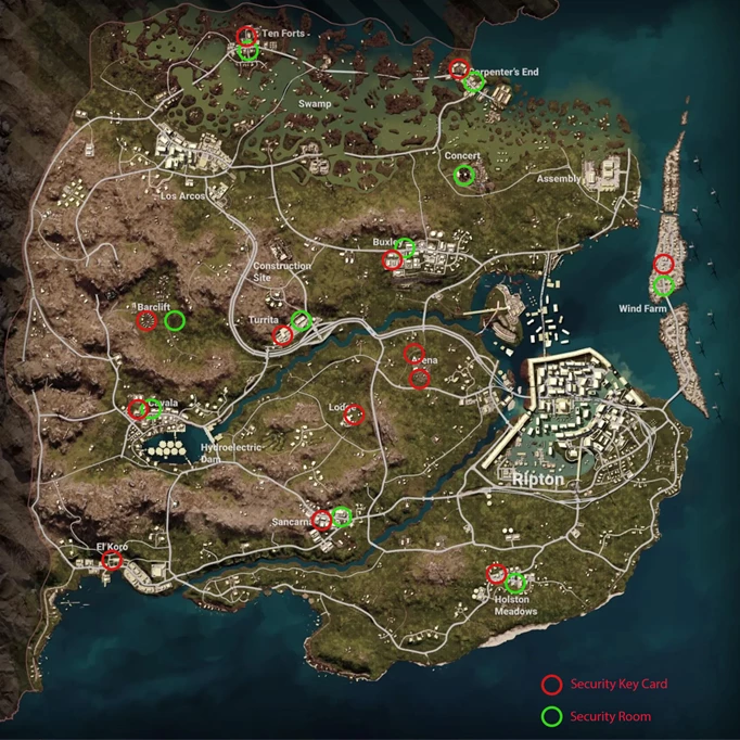screenshot showing the deston security key and room locations in pubg