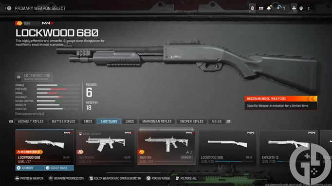 Image of the LOCKWOOD 680 in the Shotguns section of MW3