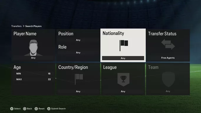 Search menu in EA FC 24, showing how to find regens in EA FC 24 Career mode