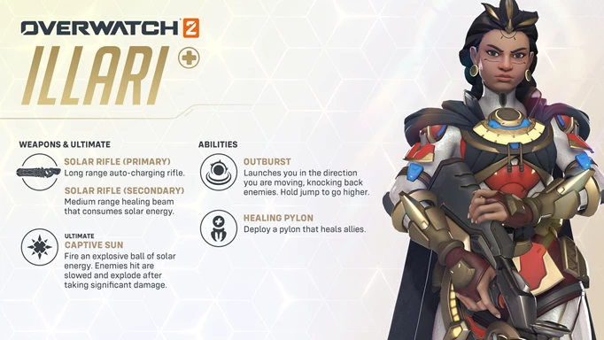 A breakdown of Illari's weapon and abilities in Overwatch 2
