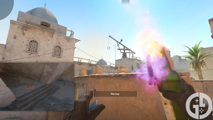 Image of the Mid to B Tunnels molotov lineup on Dust2 in CS2