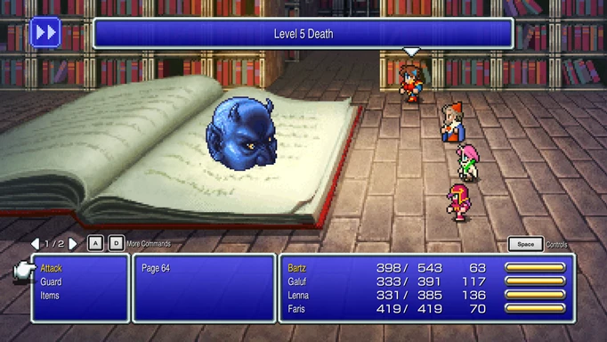 Screenshot of a battle with Level 5 Death in Final Fantasy V Pixel Remaster