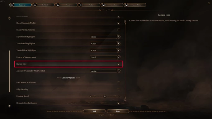 an image of the Karmic Dice option in Baldur's Gate 3