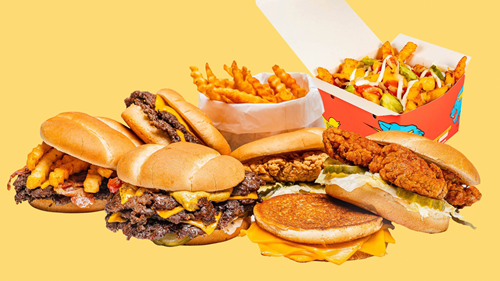 A selection of food items by MrBeast Burger.