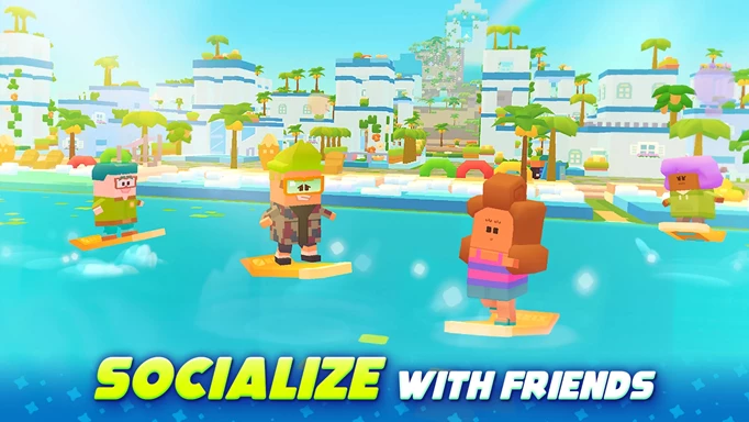 BRIXCITY key art with text "socialize with friends"