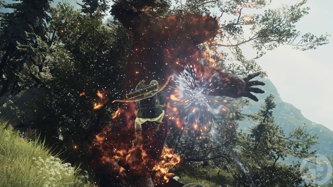 Image of climbing on top of an Ogre in Dragon's Dogma 2