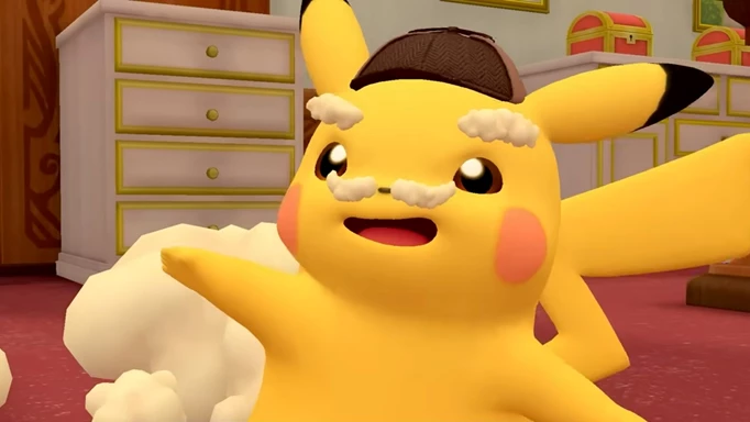 Detective Pikachu wearing an unconvincing disguise.