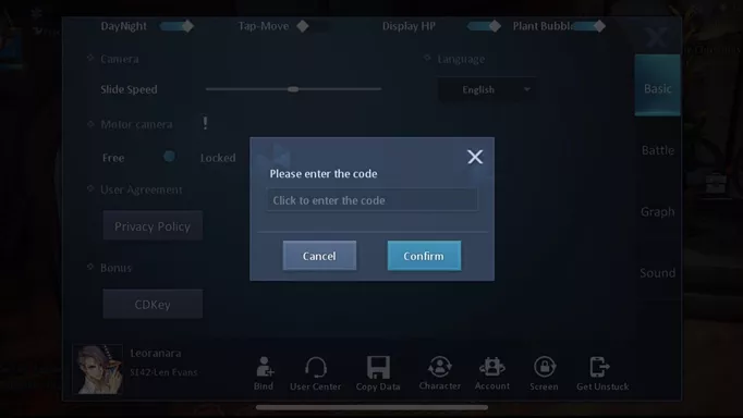 screenshot showing how to redeem codes in dragon raja