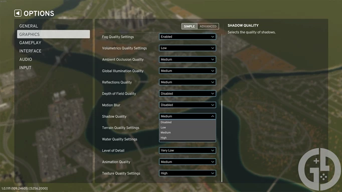 Image of the Shadows graphics setting in Cities Skylines 2