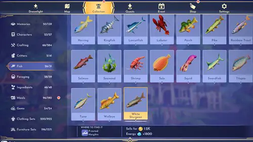 Screenshot of White Sturgeon price in Disney Dreamlight Valley