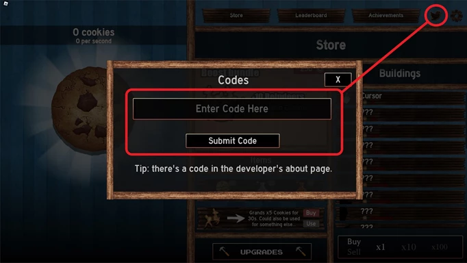 The image shows you how to redeem roblox cookie clicker codes.