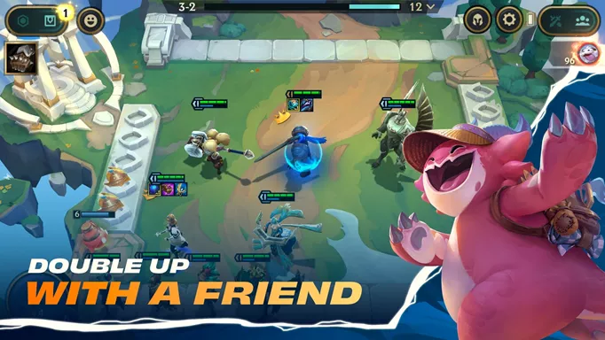Key art for TFT with text "Double up with a friend"