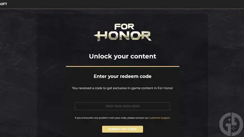 The code redemption screen on the For Honor website