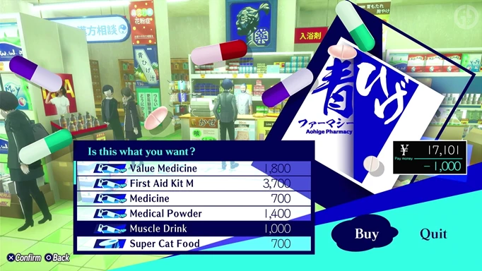 Buying a Muscle Drink in Persona 3 Reload to bring to Elizabeth