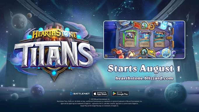 The promo image showing the release date for Hearthstone Titans as August 1