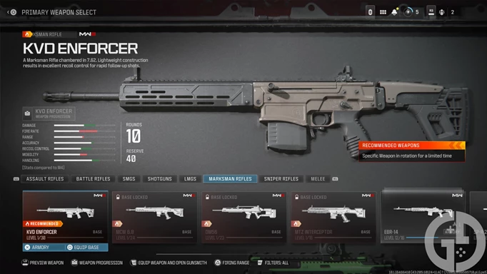 Image of the KVD ENFORCER in the Marksman Rifles section of MW3